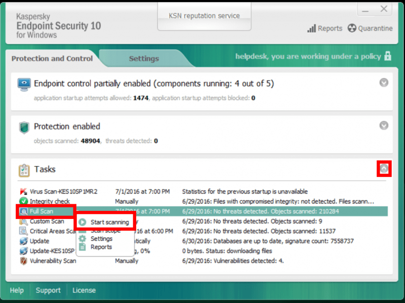 Using Kaspersky Endpoint Security IT Services