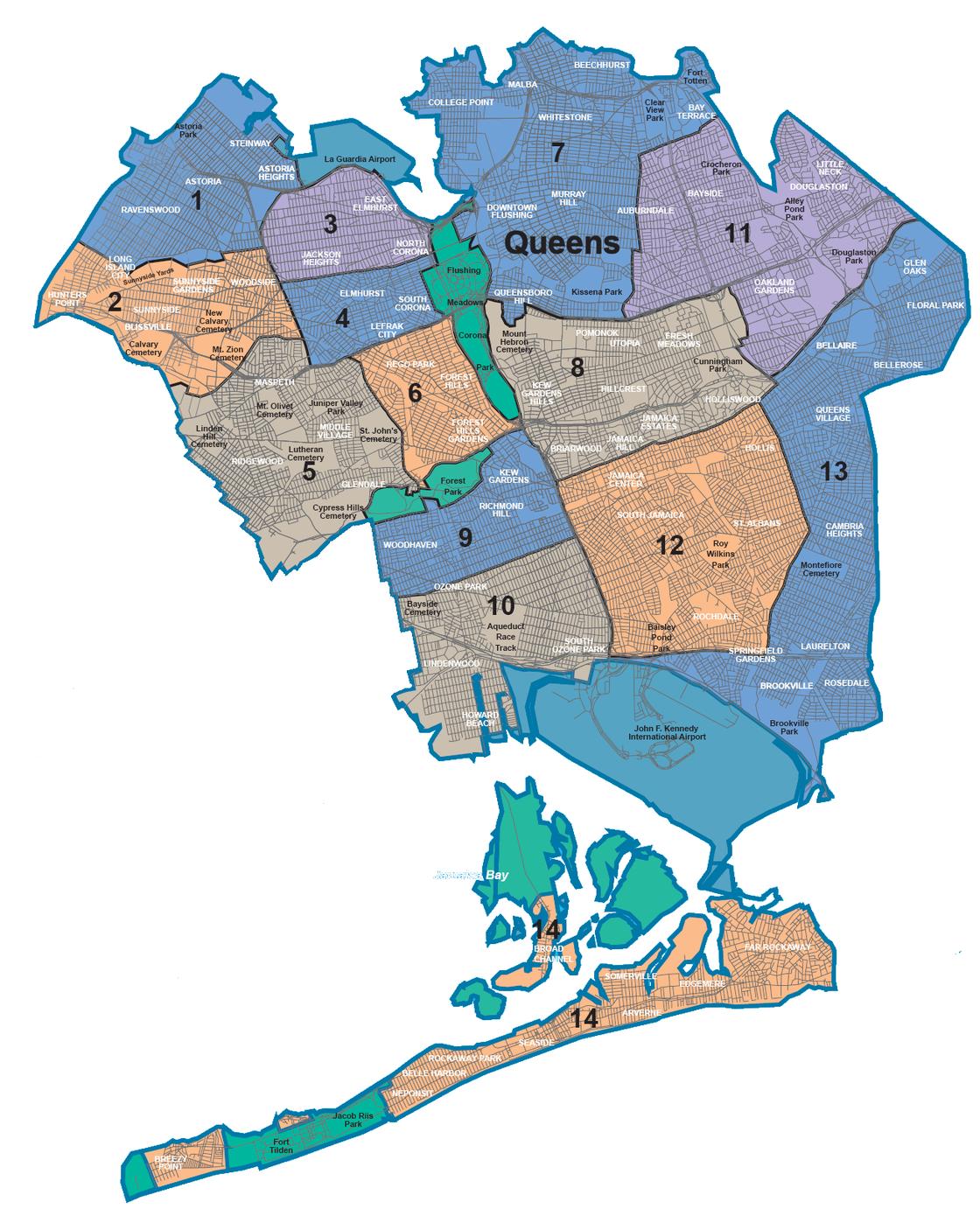 Mappa e cartina dei 5 zone (boroughs) e quartieri di New York