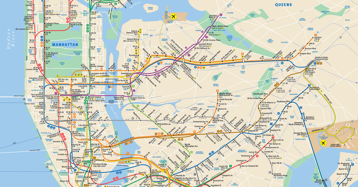 B Train New York Map Mappa e cartina della metropolitana (subway) di New York stazioni e linee