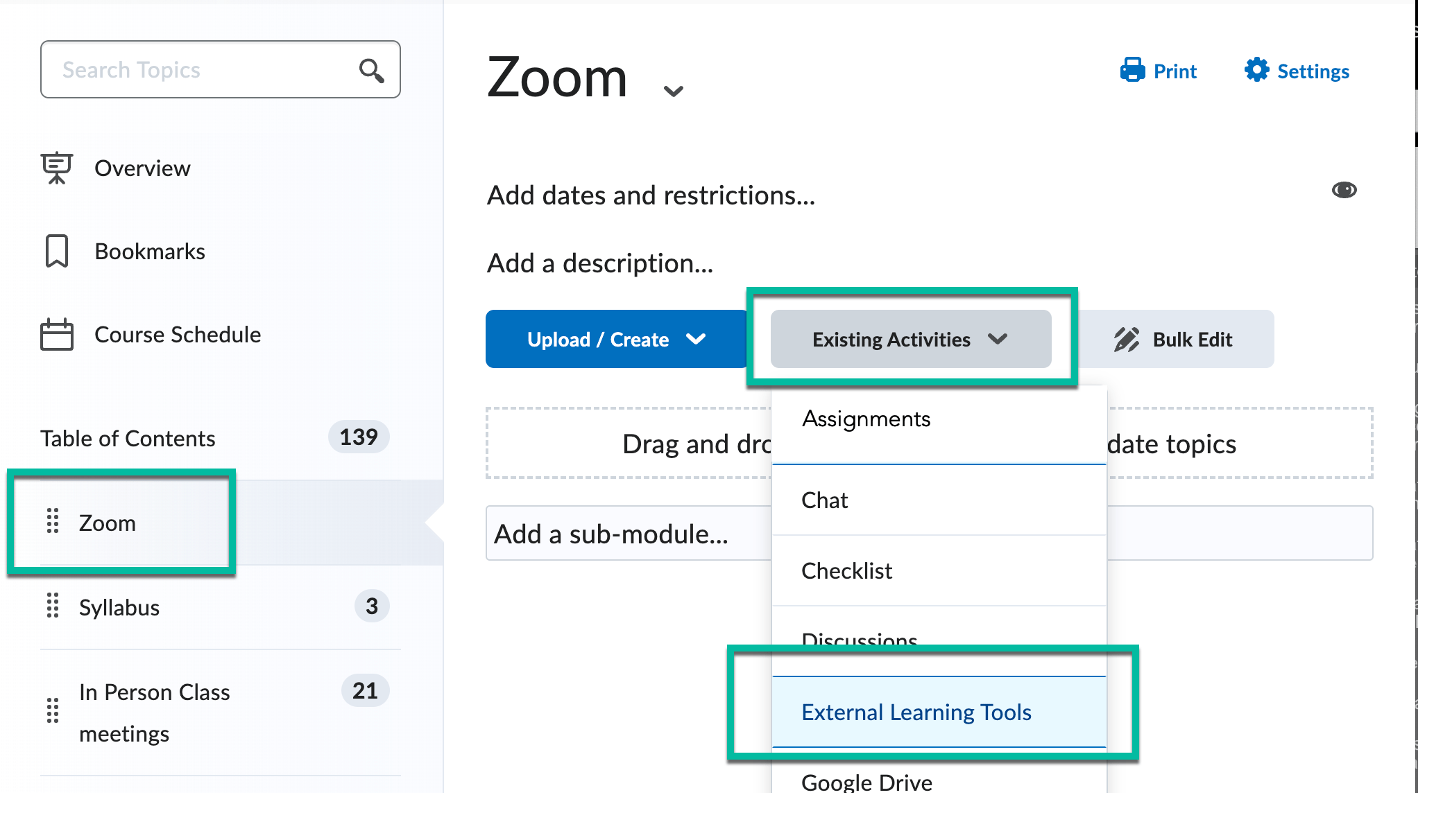 Adding Zoom Meeting Links to Your Brightspace Course Division of