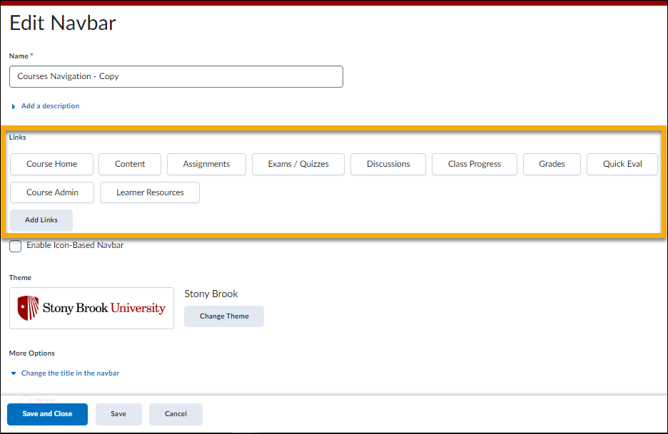 Adding and Removing Links in the Navbar in Brightspace Division of