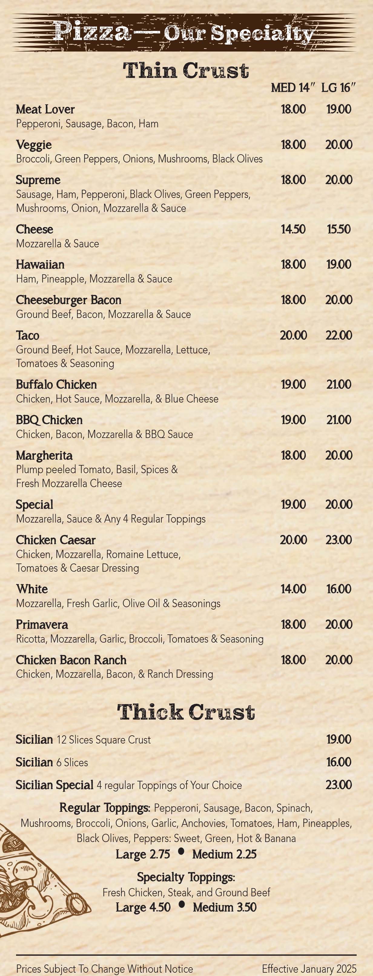 Italian Delight Take Out Menu Bow Creek Rd, Grantville