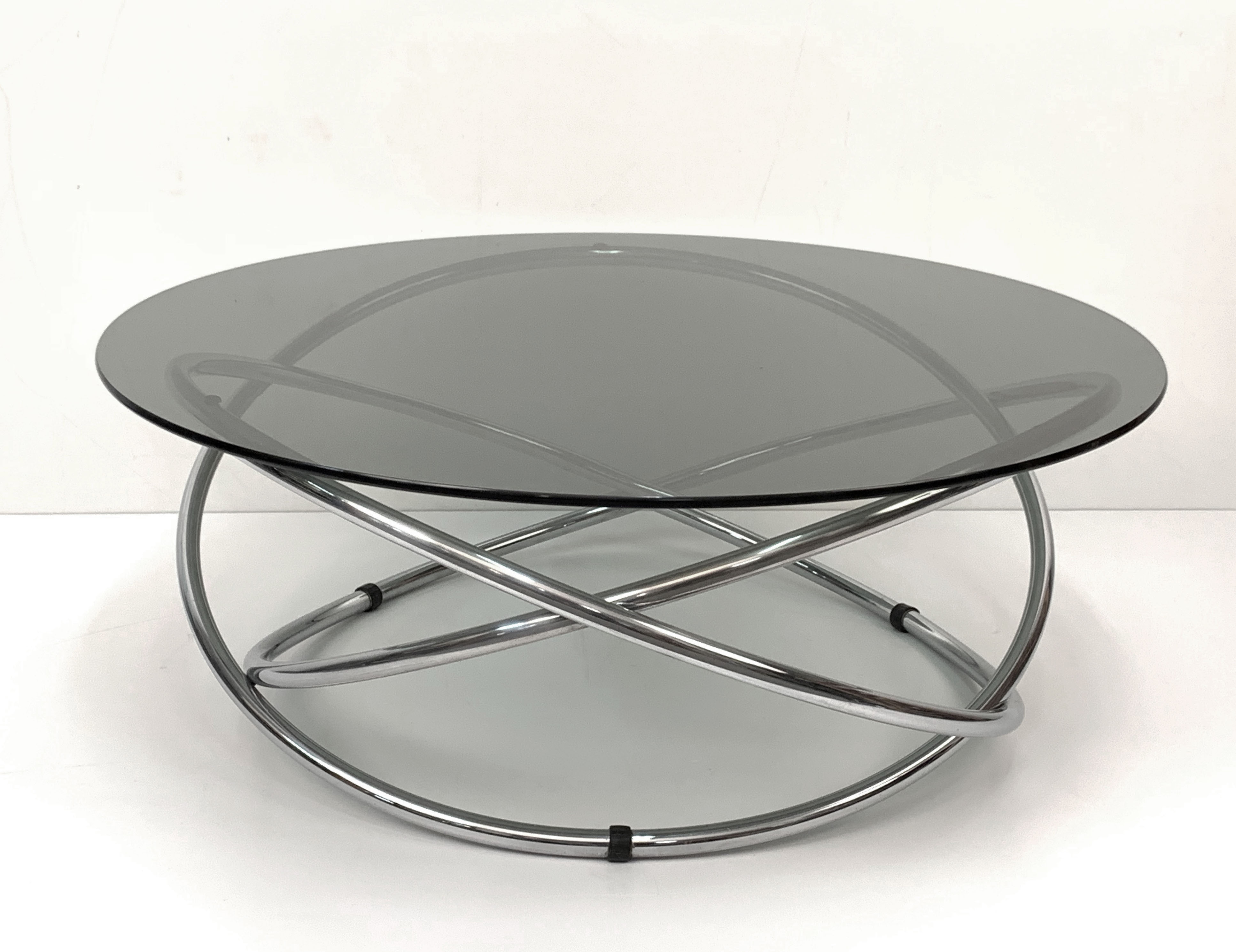 Tavolino da caffè italiano MidCentury in acciaio cromato con piano in