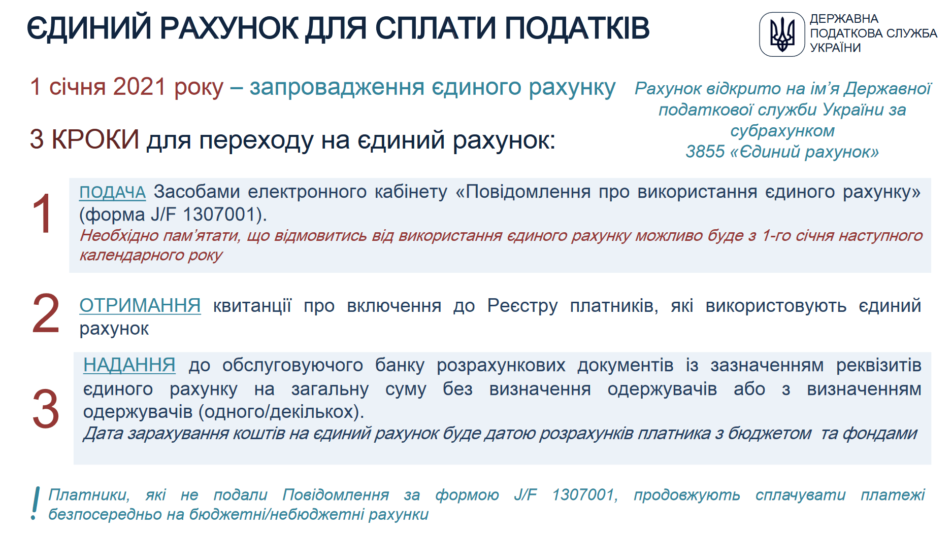Налоговая: С 1 января 2021 года в Украине вводится единый счет для уплаты налогов (как перейти на него и как остаться на старой схеме)