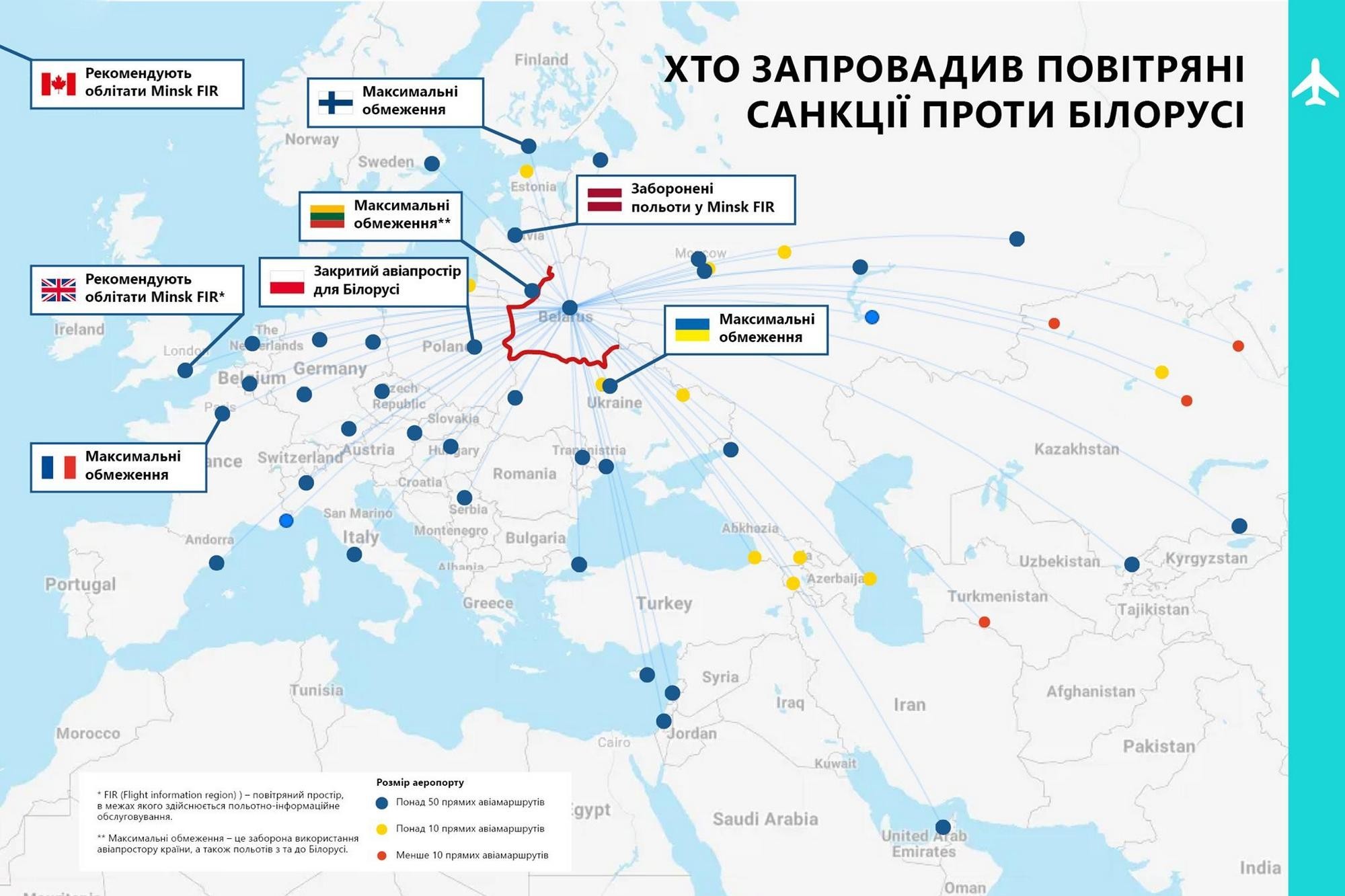 Кабмін: З 29 травня 2021 року запроваджується заборона на використання повітряного простору України білоруськими літаками
