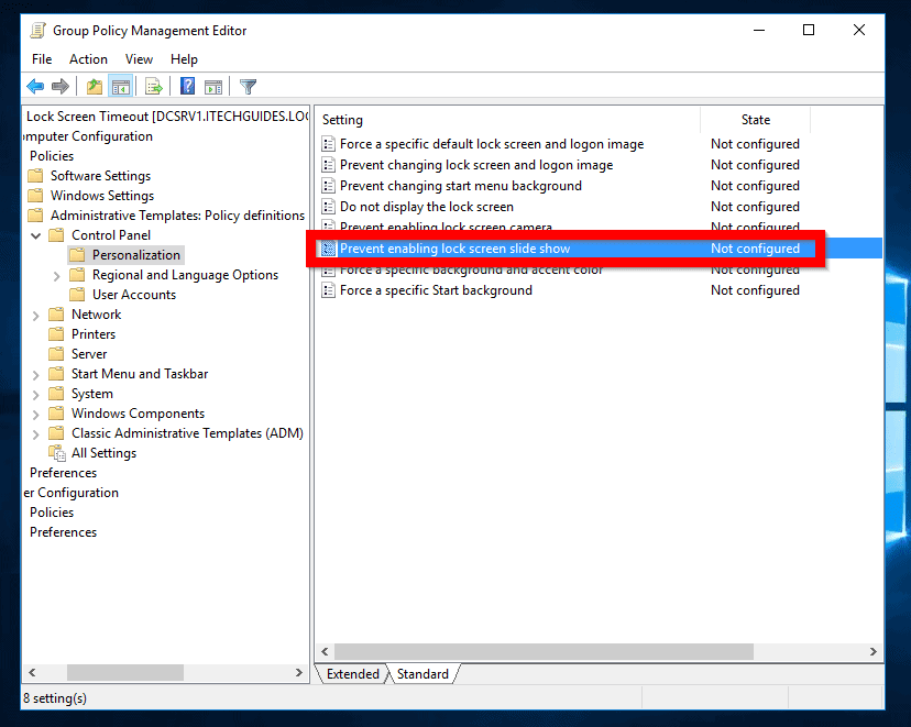 Windows Server 2016 Lock Screen Timeout Set from Desktop