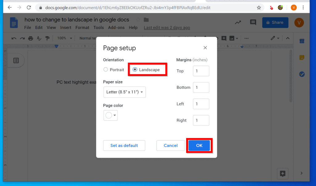 How To Make Landscape In Google Docs