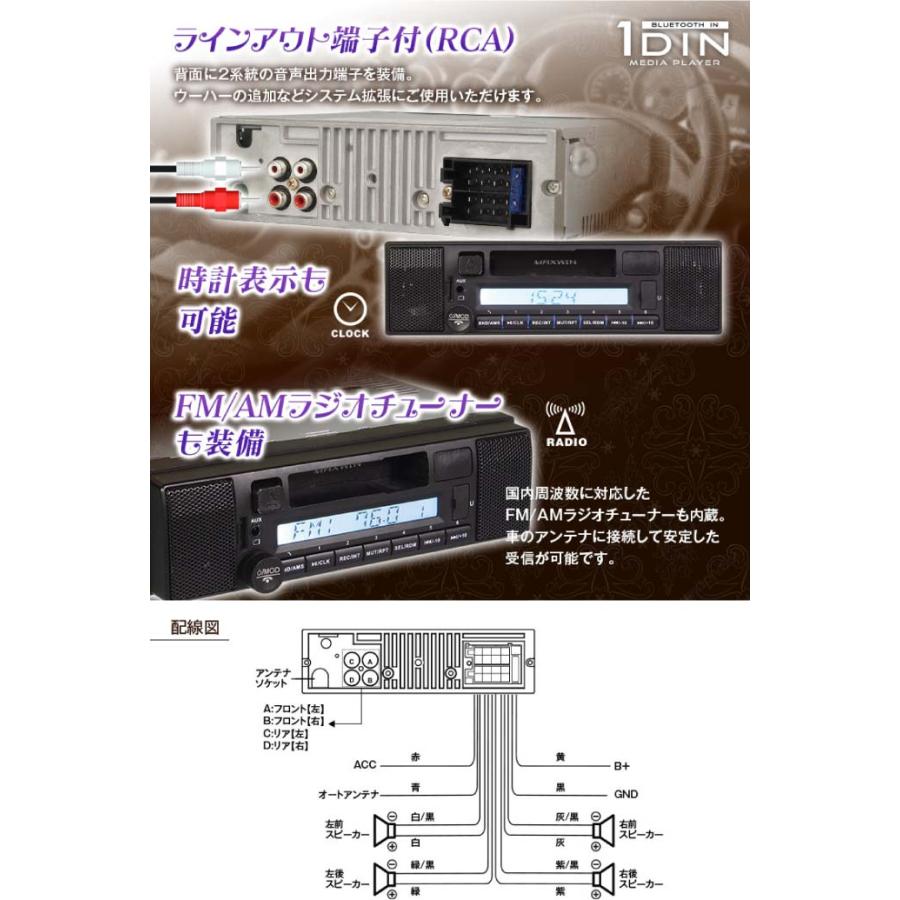 Bluetooth対応 1DINメディアカセットプレーヤー 1DINSP005 左右スピーカー付 AM FM