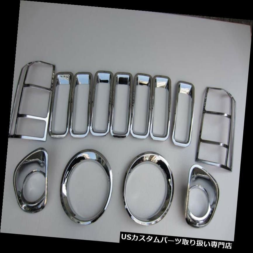 USヘッドライトカバー ジープパトリオットヘッドテールライトランプカバーセットのためのトリムの周りのクロムフロントグリル Chrome