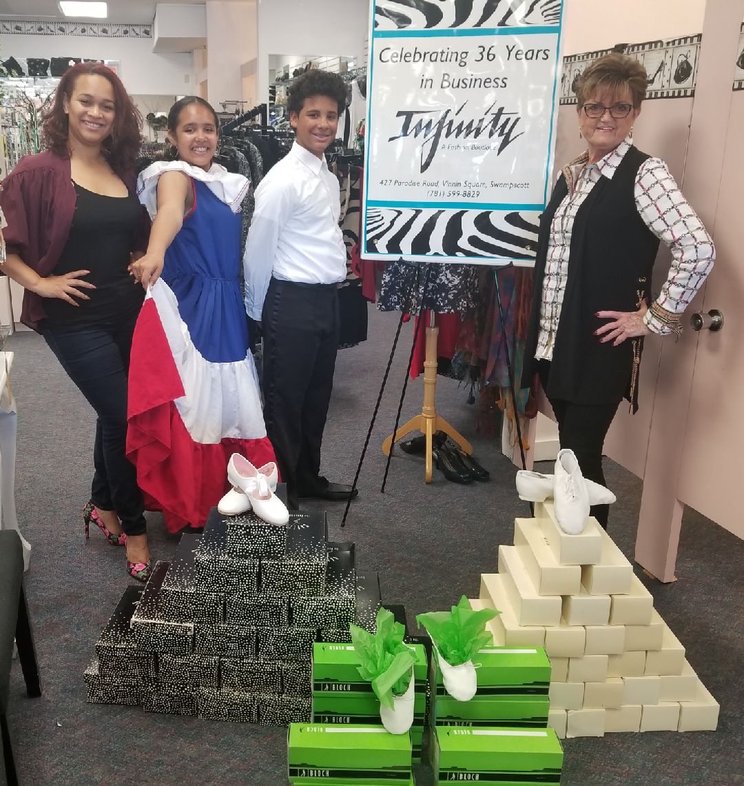 Infinity Boutique Makes a donation of 100 dance shoes to local non