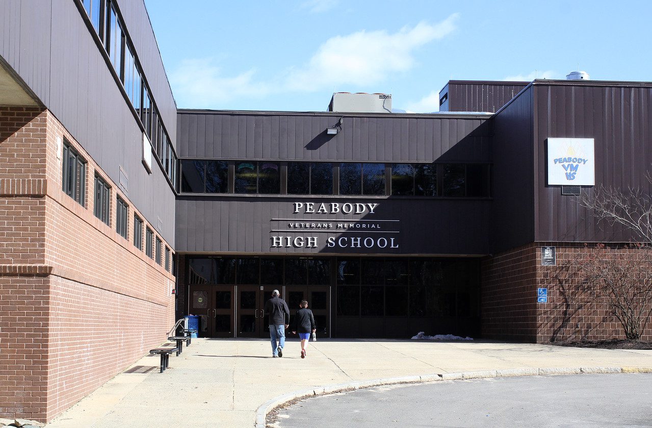Peabody, Ma. 31719. The front doors of Peabody Veterans Memorial High