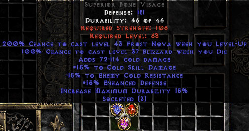 +15/15 Cold Facet Bone Visage Buy Diablo 2 Items D2 Items for Sale