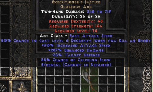 Executioner's Justice Ethereal 270+ ED Buy Diablo 2 Items D2 Items for Sale