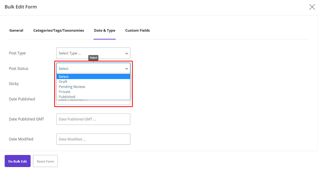 How to bulk edit post status by WordPress bulk post editing plugin