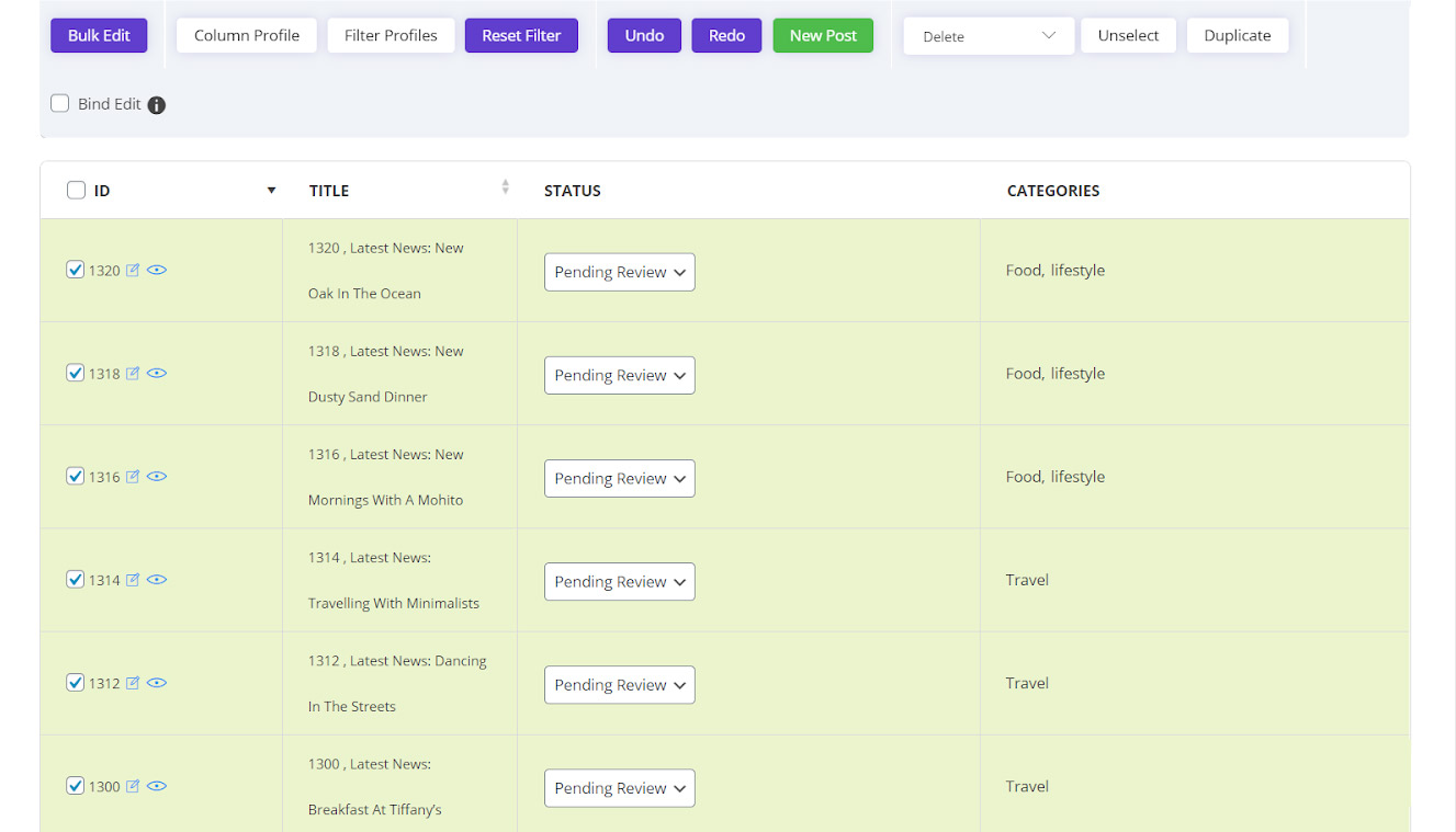 How to bulk edit post status by WordPress bulk post editing plugin