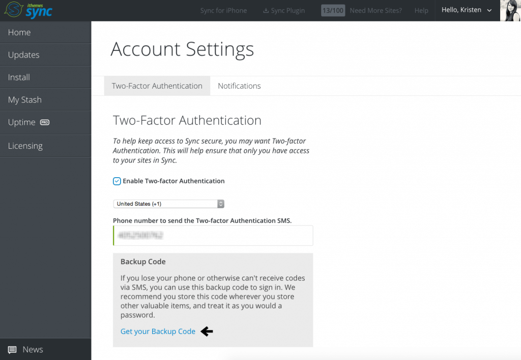 New in Sync TwoFactor Authentication Backup Codes