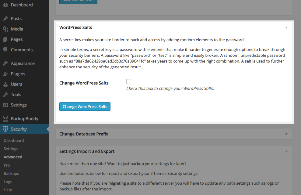 WordPress Salt iThemes Security