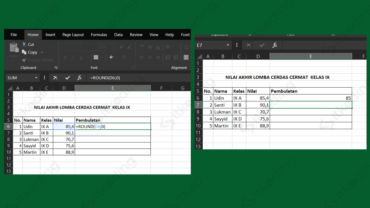 Rumus ROUND, ROUNDUP dan ROUNDDOWN Excel (Cara Pembulatan)
