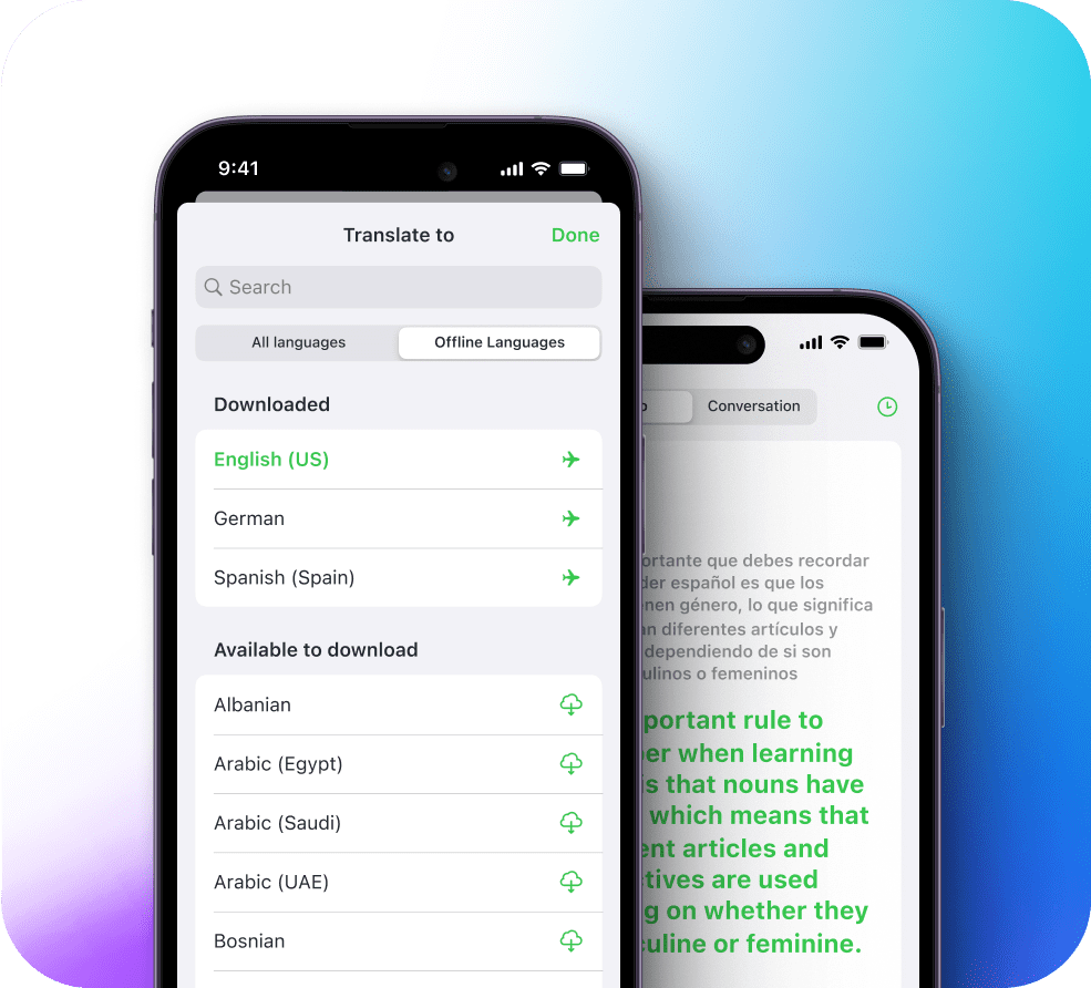 Offline Translator App Features iTranslate