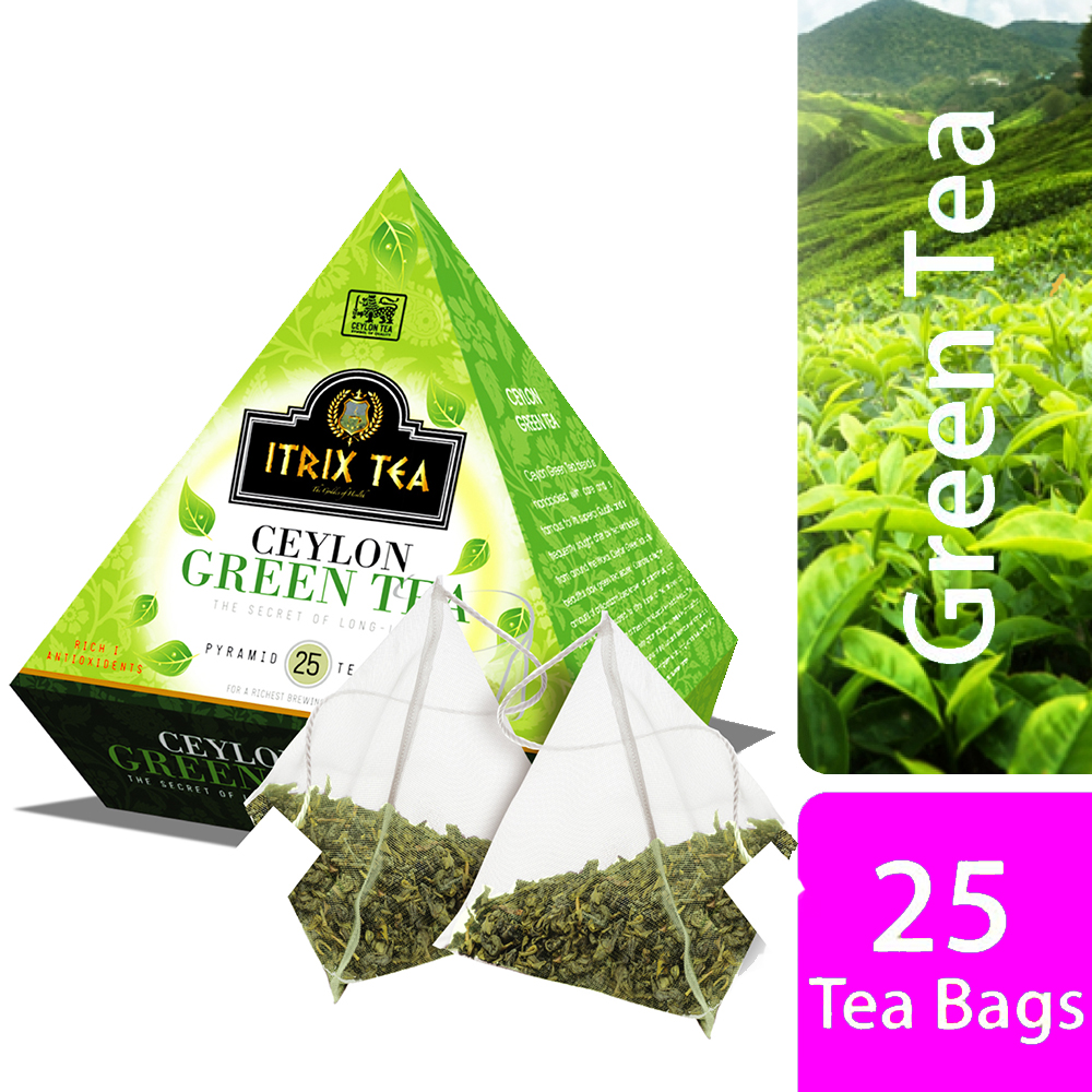 Ceylon Green Tea Pyramid Style (25 Tea Bags) Itrix Tea