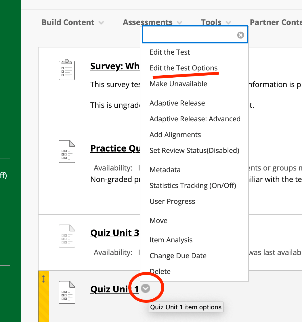 Best Practices for Test Options in Blackboard Information Technology Services