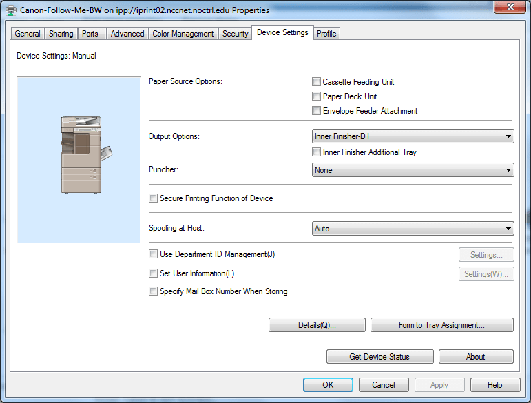 Canon MFD Options Windows Information Technology Services