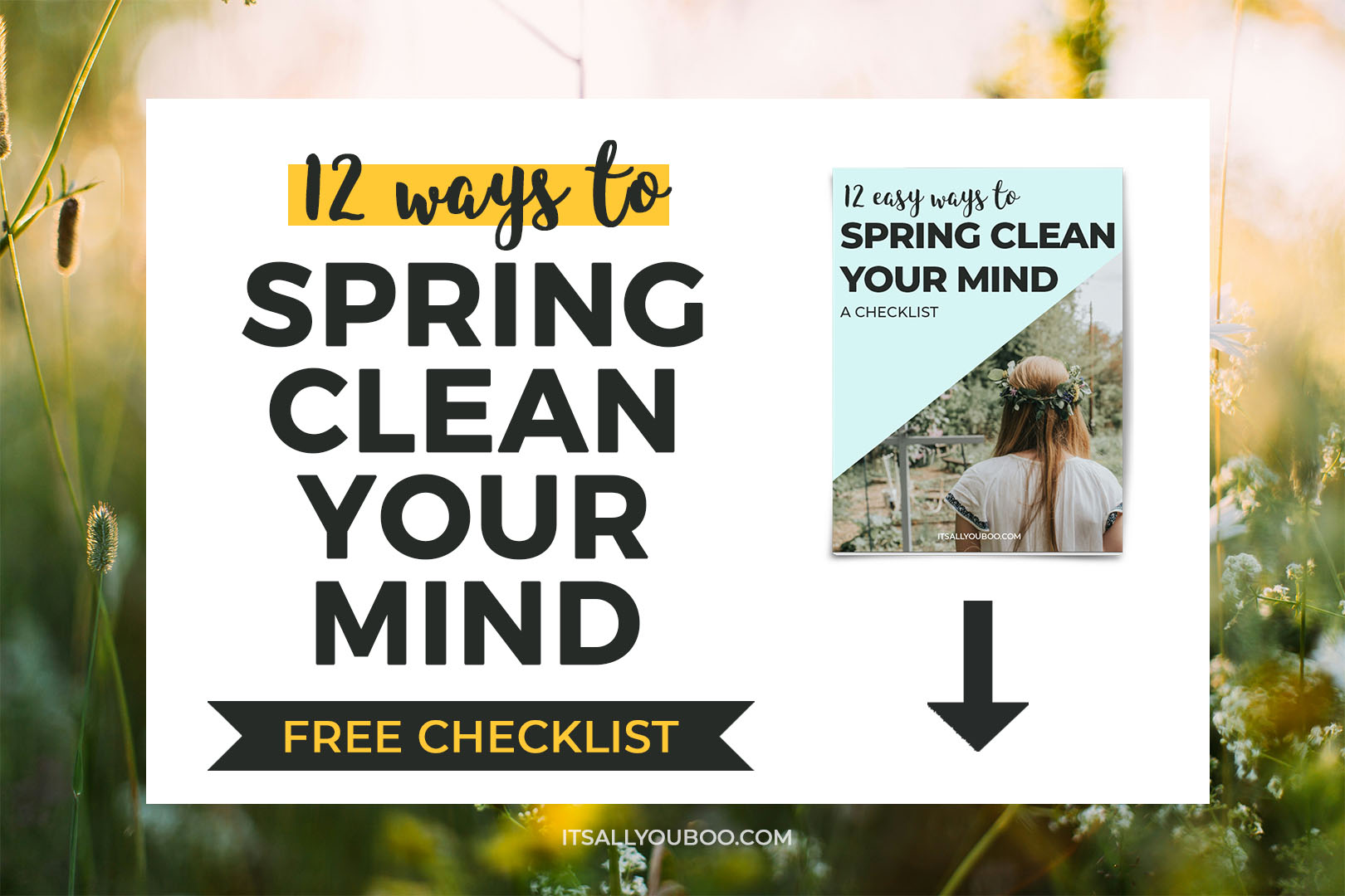 Fill out the form below to get your FREE Spring Clean Your Mind Checklist 12 Ways to Spring Clean Your Mind FREE CHECKLIST + preview of free download checklist cover