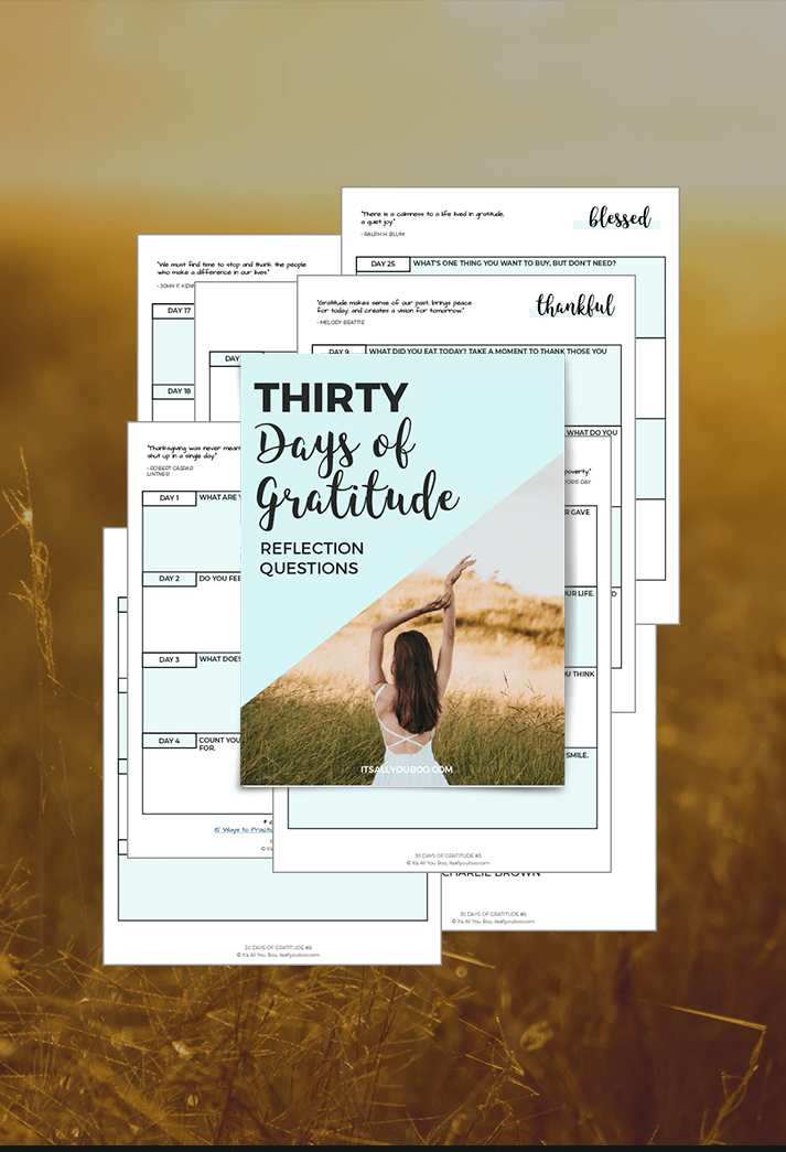 Gratitude Journal Preview pages over a harvest background.