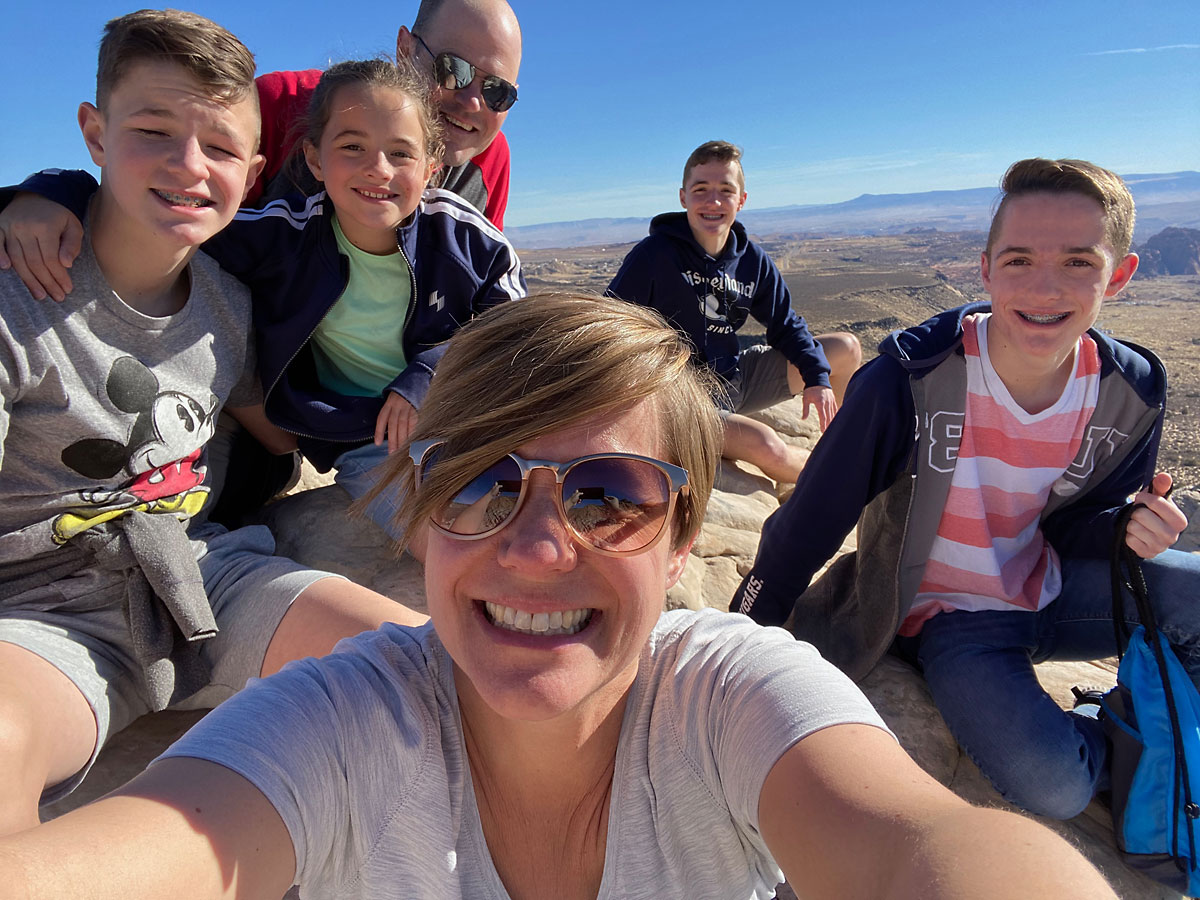 Family on a mountain peak