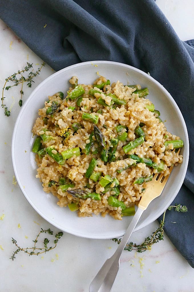 Baked Brown Rice Risotto with Asparagus It's a Veg World After All®