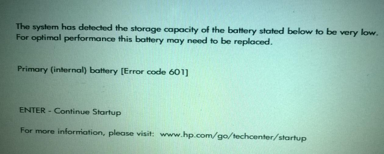 Lỗi Primary (internal) battery [Error code 601] lattop hp