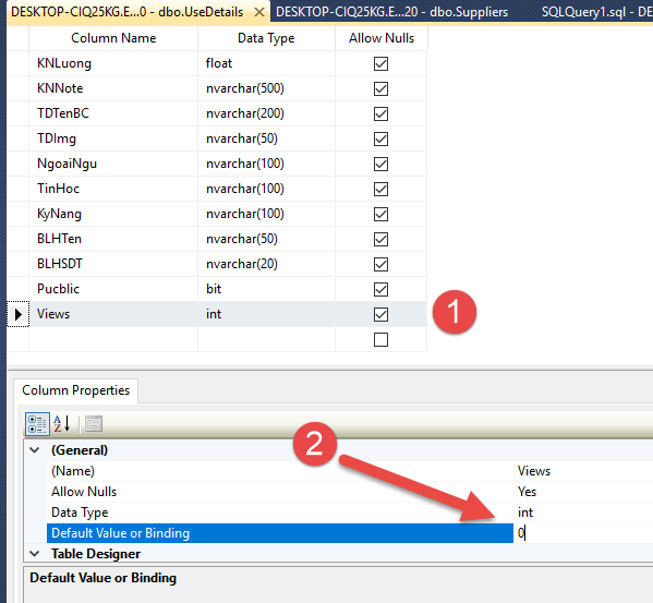 Cài đặt mặc định set Default Values giá trị cột trong SQL Server