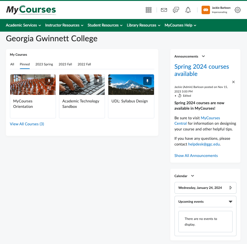 Updating the MyCourses Main Homepage Experience IT Service Catalog