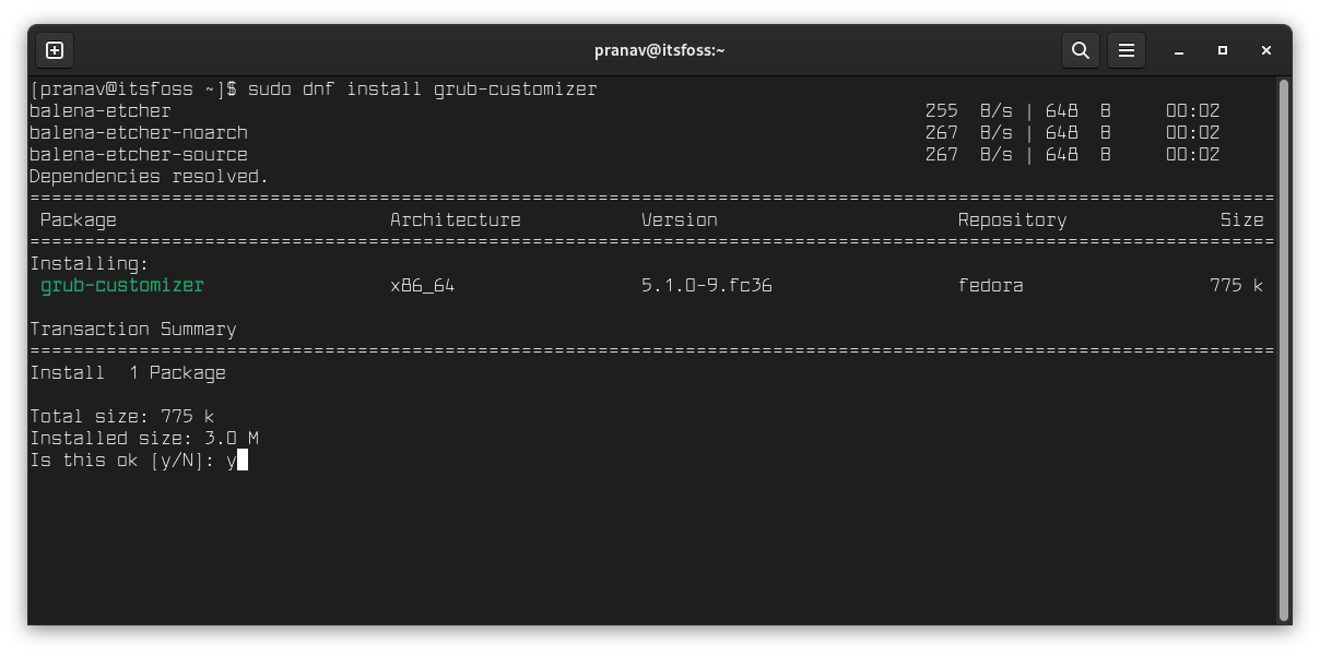 Install and Use Grub Customizer in Fedora Linux