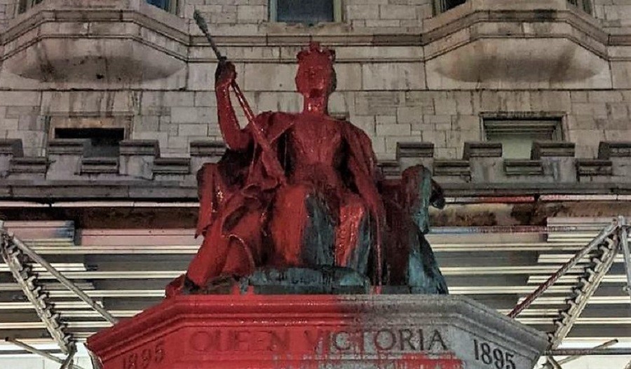 Queen Victoria Statue Vandalized with Red Paint After Curfew on Saint