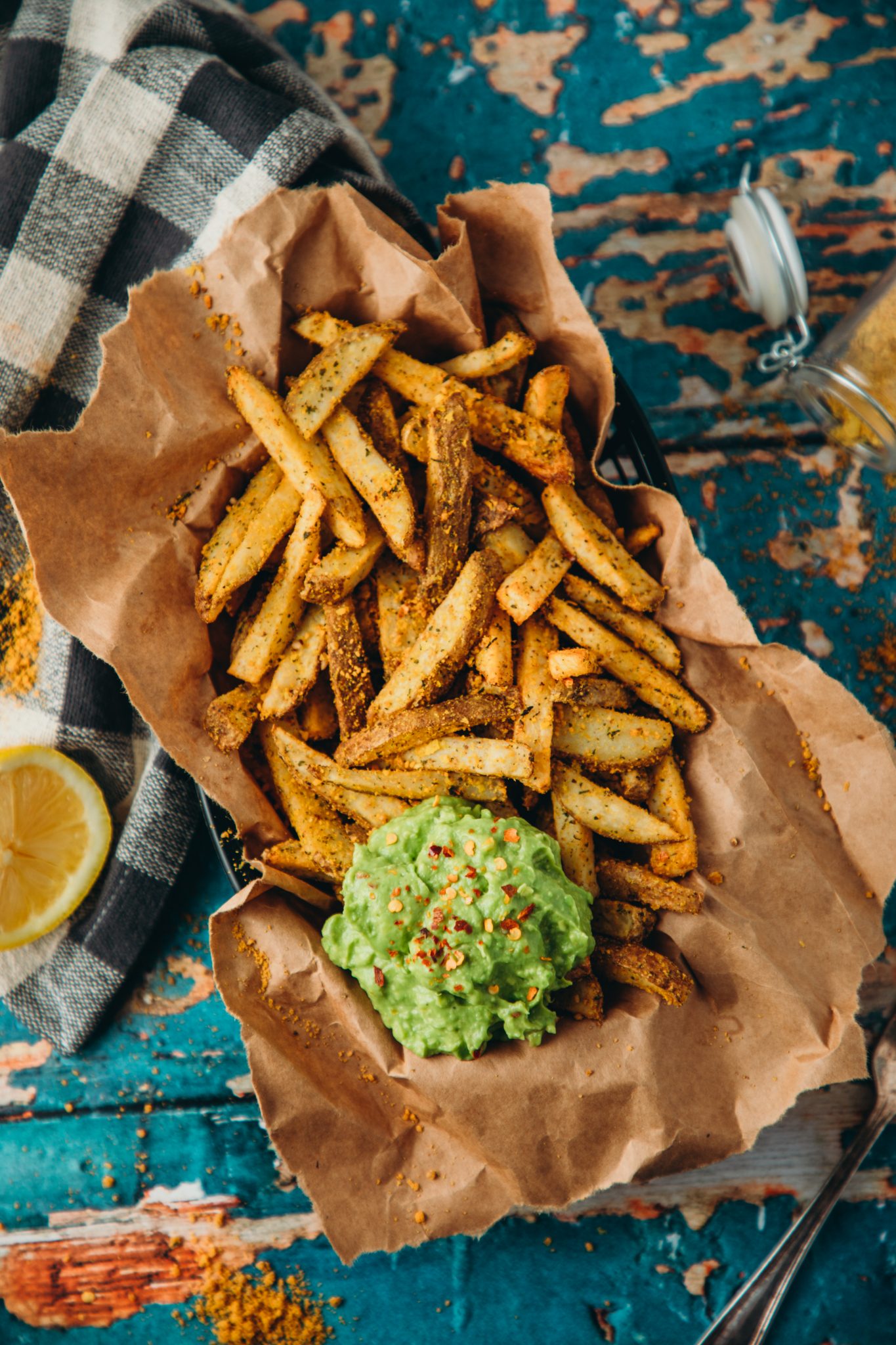 Spicy CajunParmesan Air Fryer French Fries with Avocado Dip Liv B.