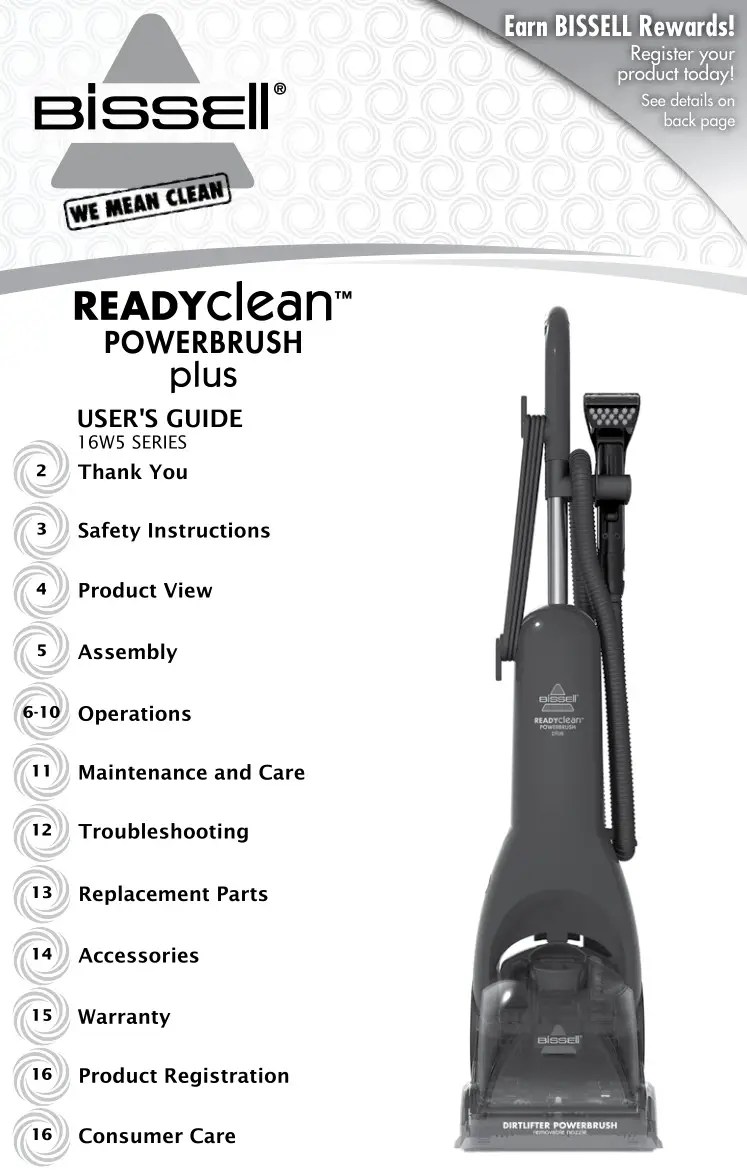 Bissell 16W5 Series Readyclean Powerbrush Plus manual » ItsManual