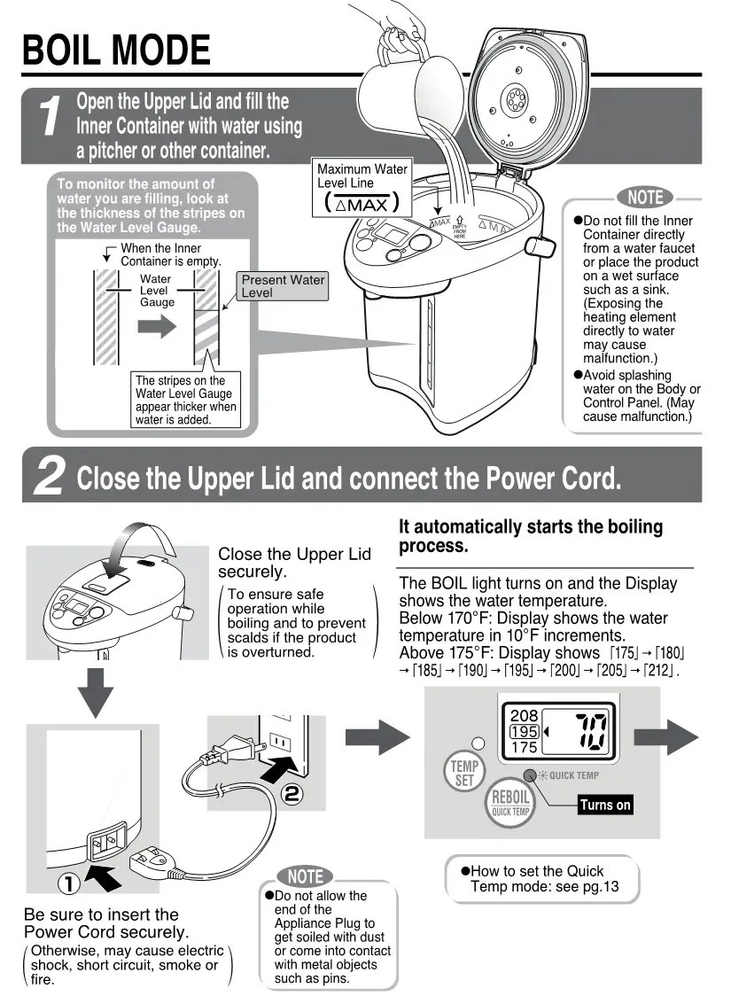 Zojirushi CDJWC30/CDJWC40 Water Boiler and Warmer manual