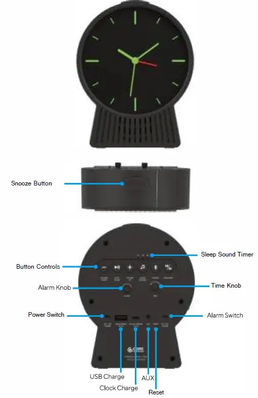 CORE INNOVATIONS CTAC01 Chronis Retro Style Alarm Clock and Bluetooth