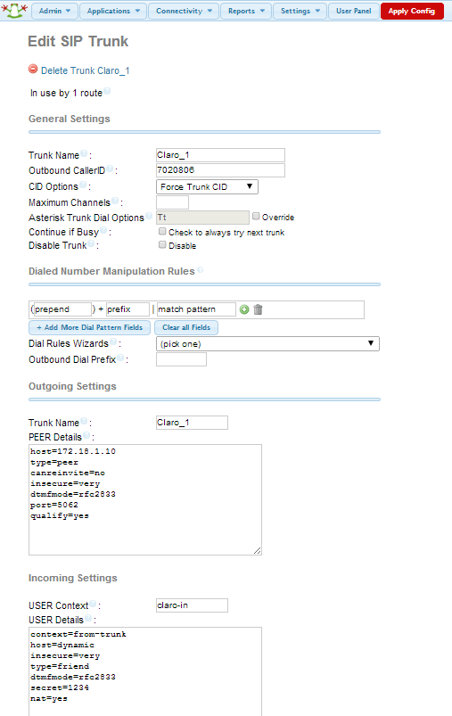 SIP trunk for PSTN line