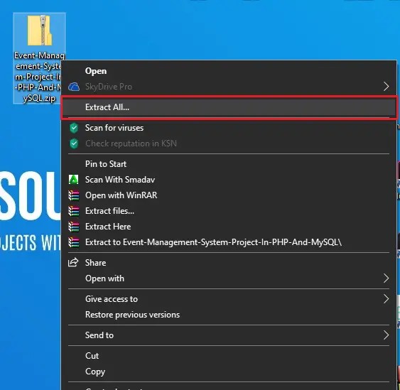 Event Management System Project in PHP and MySQL