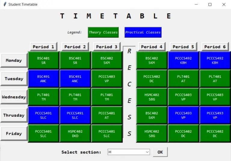 Time Table Management System Project in Python with Source Code