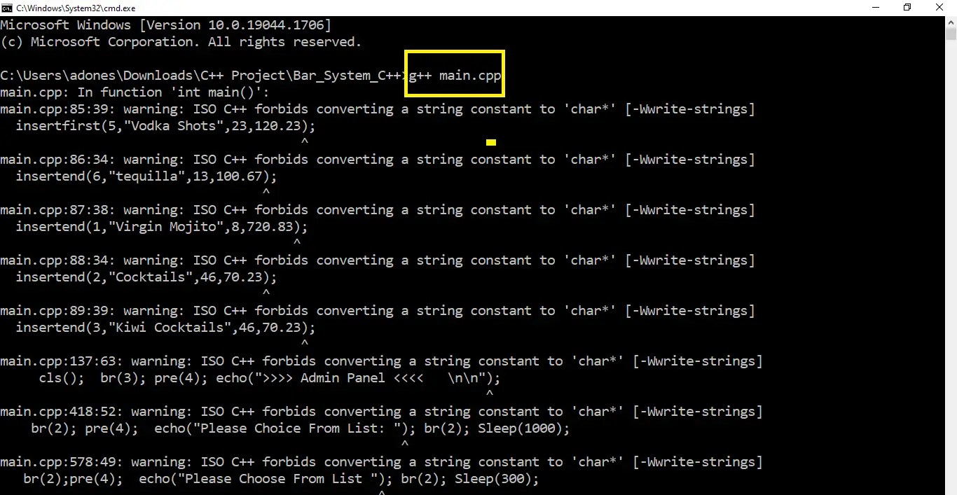 Bar Management System Project in C++ with Source Code 2022