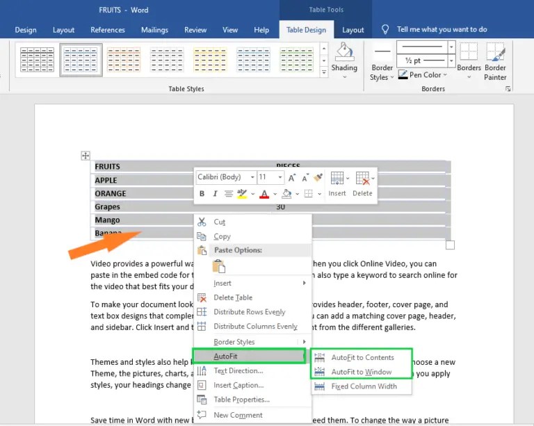 How To Resize Table in MS Word