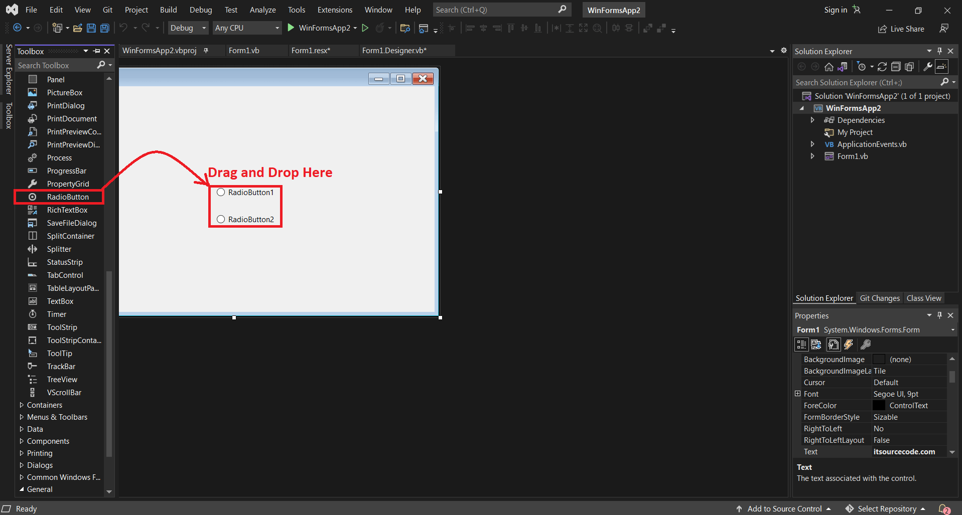 Radio Button Control in Properties, Methods and Events
