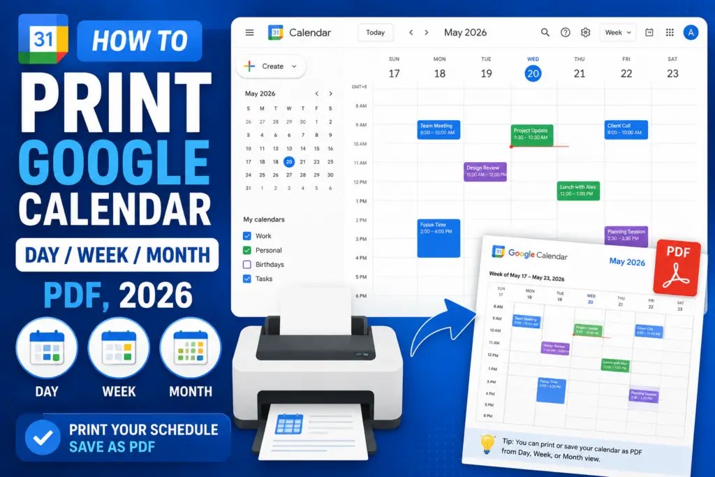 How to Print Google Calendar (Day Week Month PDF 2026)