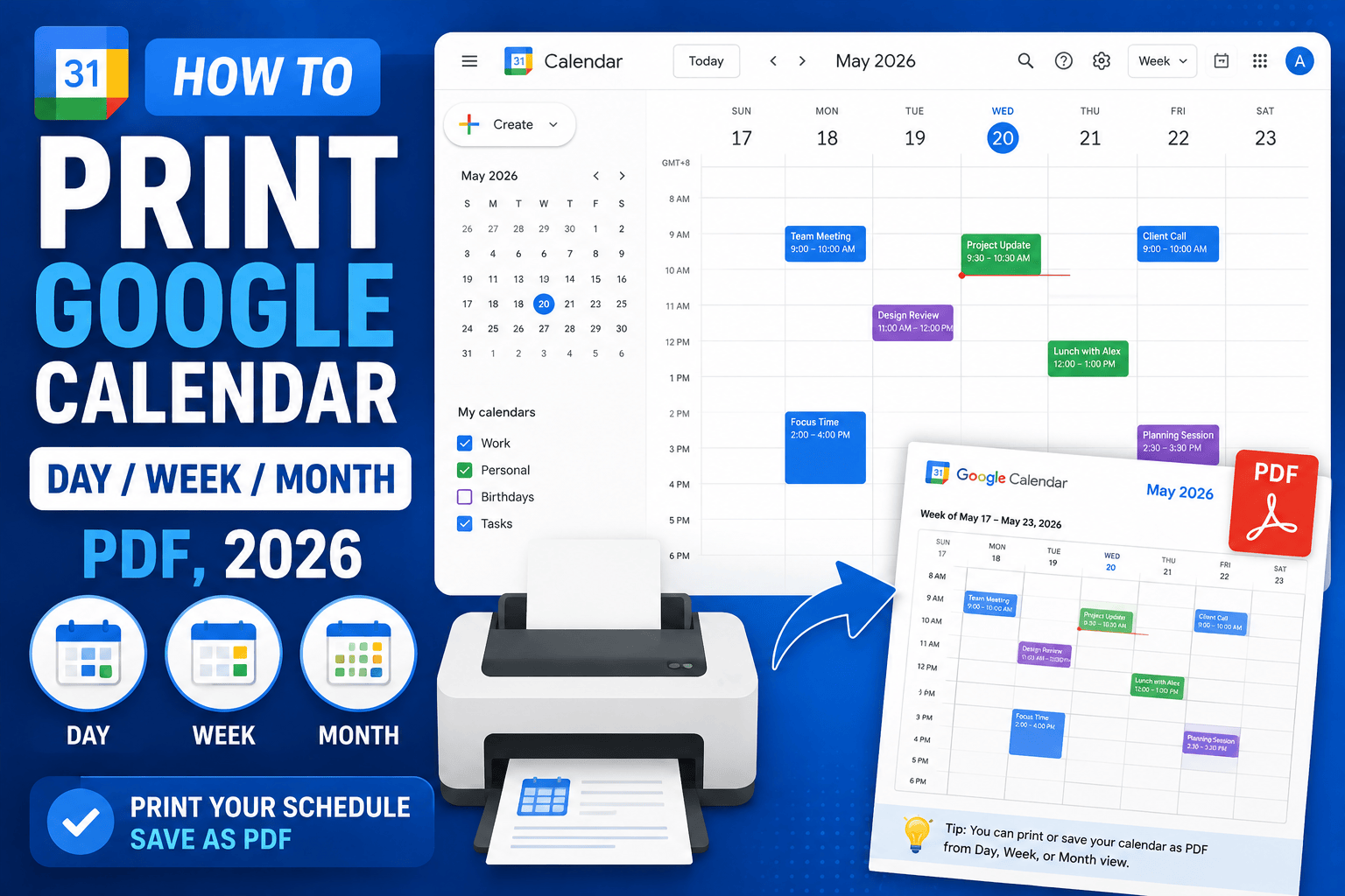 How to Print Google Calendar (Day Week Month PDF 2026)