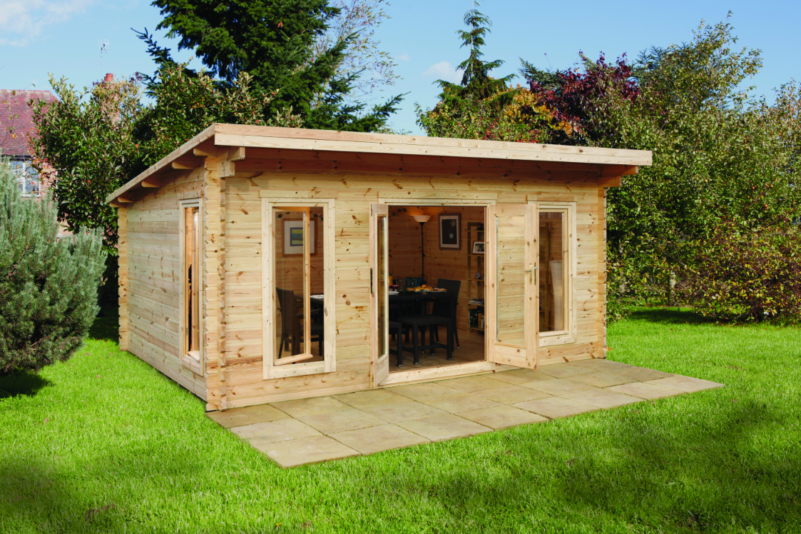 Mendip 5.0m x 4.0m Log Cabin Pent Roof, Double Glazed, 34kg Polyester