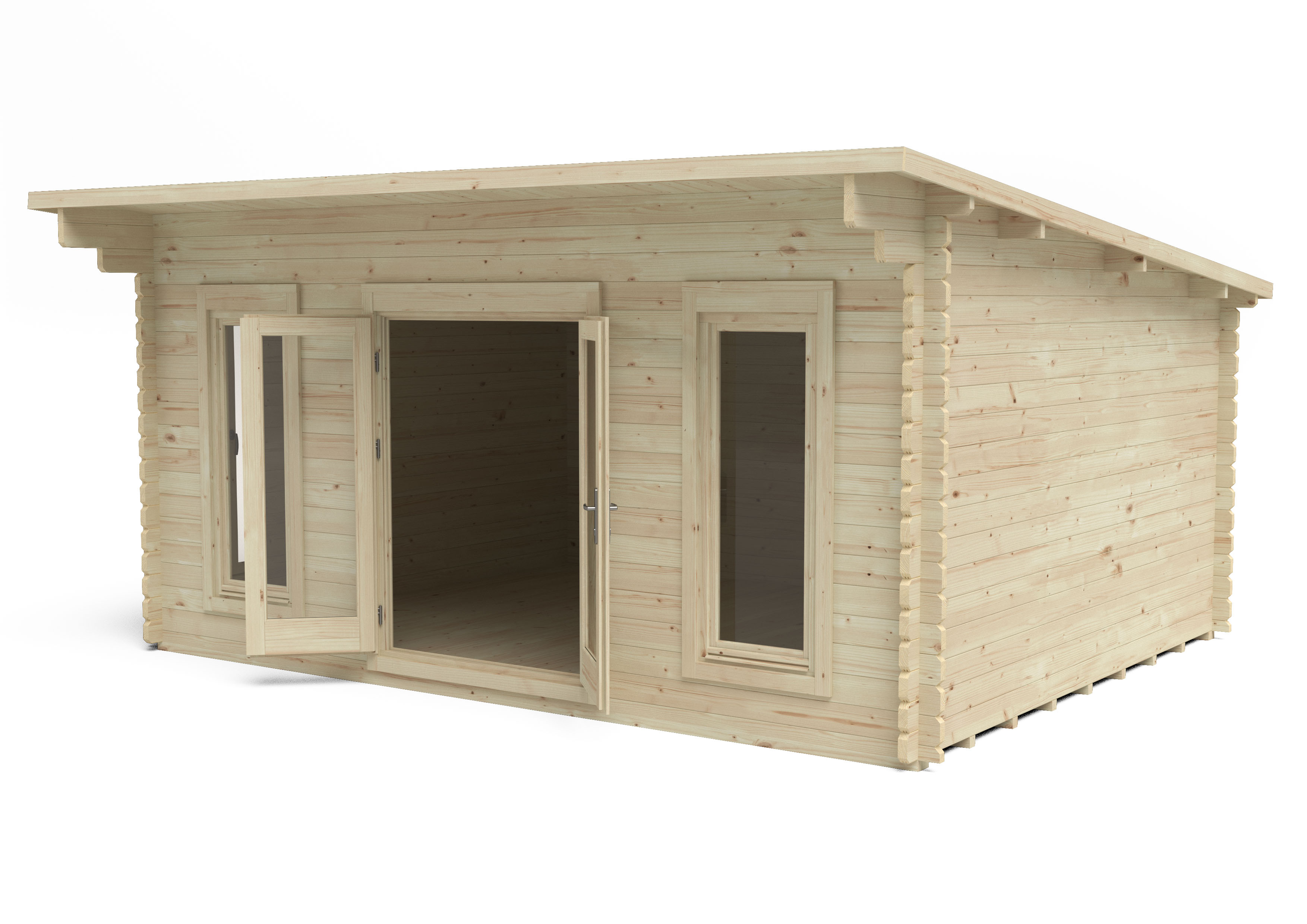 Mendip 5.0m x 4.0m Log Cabin Pent Roof, Double Glazed, 34kg Polyester