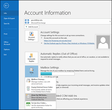 Archiving in Outlook – DotCIO - IT Services and Support Center